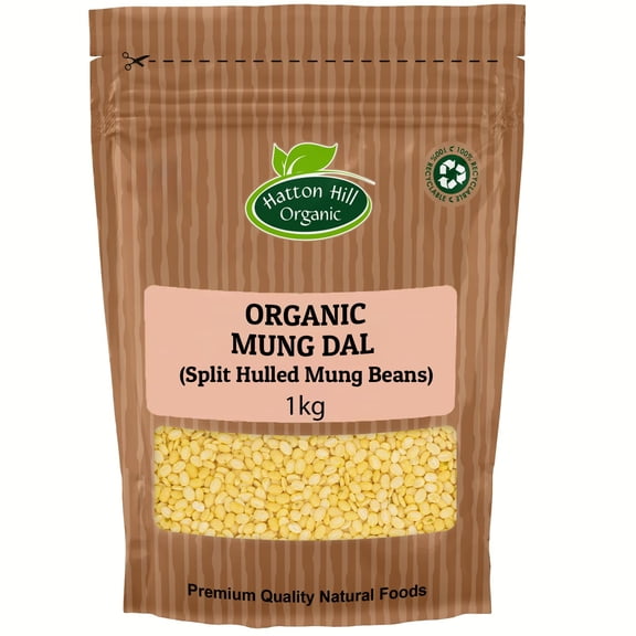 Organic Mung Dal (Split Hulled Mung Beans) 1kg by Hatton Hill Organic | Perfect for Curries, Soups, and Sprouting