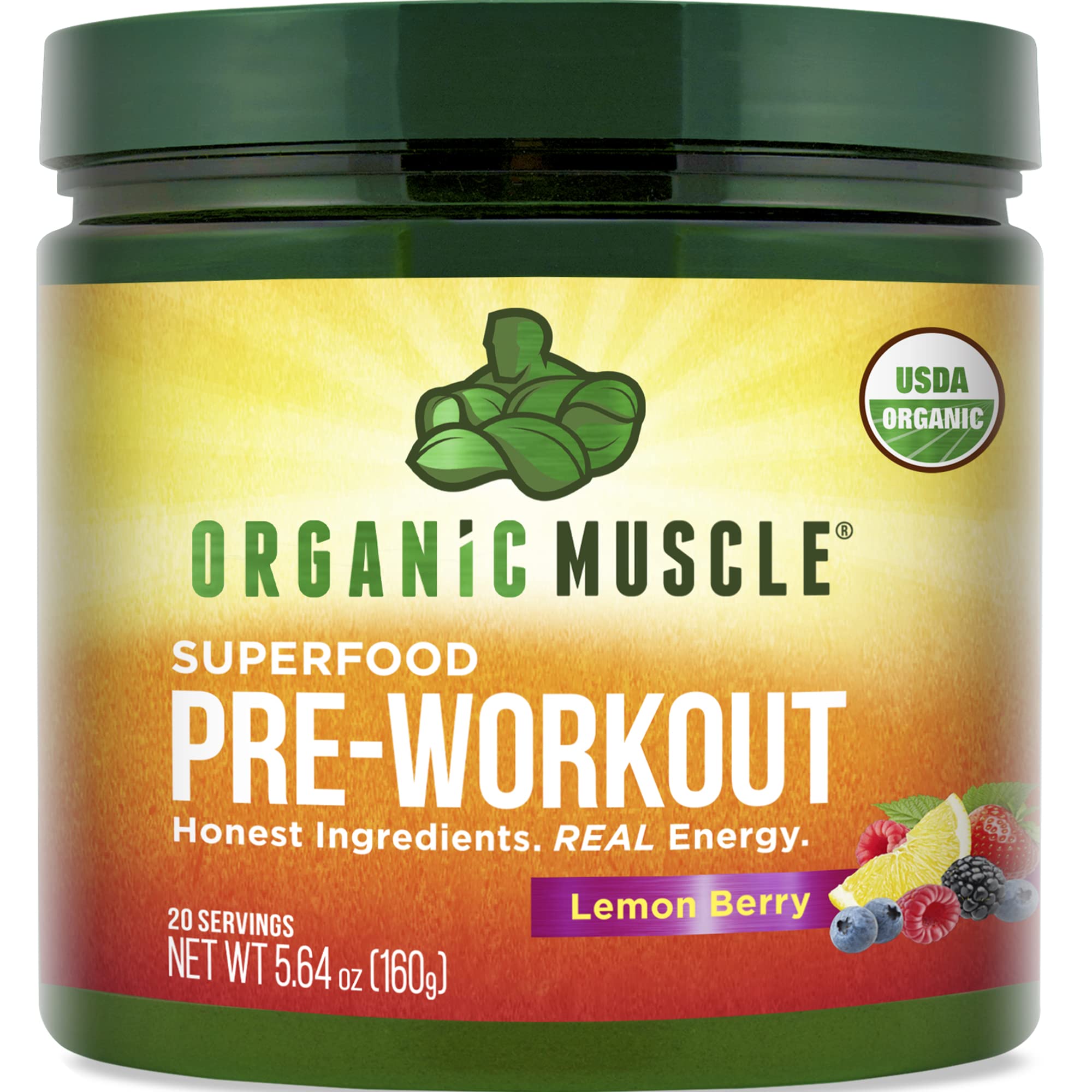 Organic Muscle Superfood Pre Workout Powder for Men & Women, Lemon