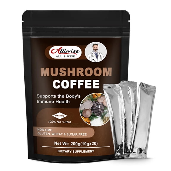 Organic Mushroom Coffee - Instant Mushroom Coffee Mix with Cordyceps, Turkey Tail & Other for Immune Support - Coffee Alternative, 20 Packets