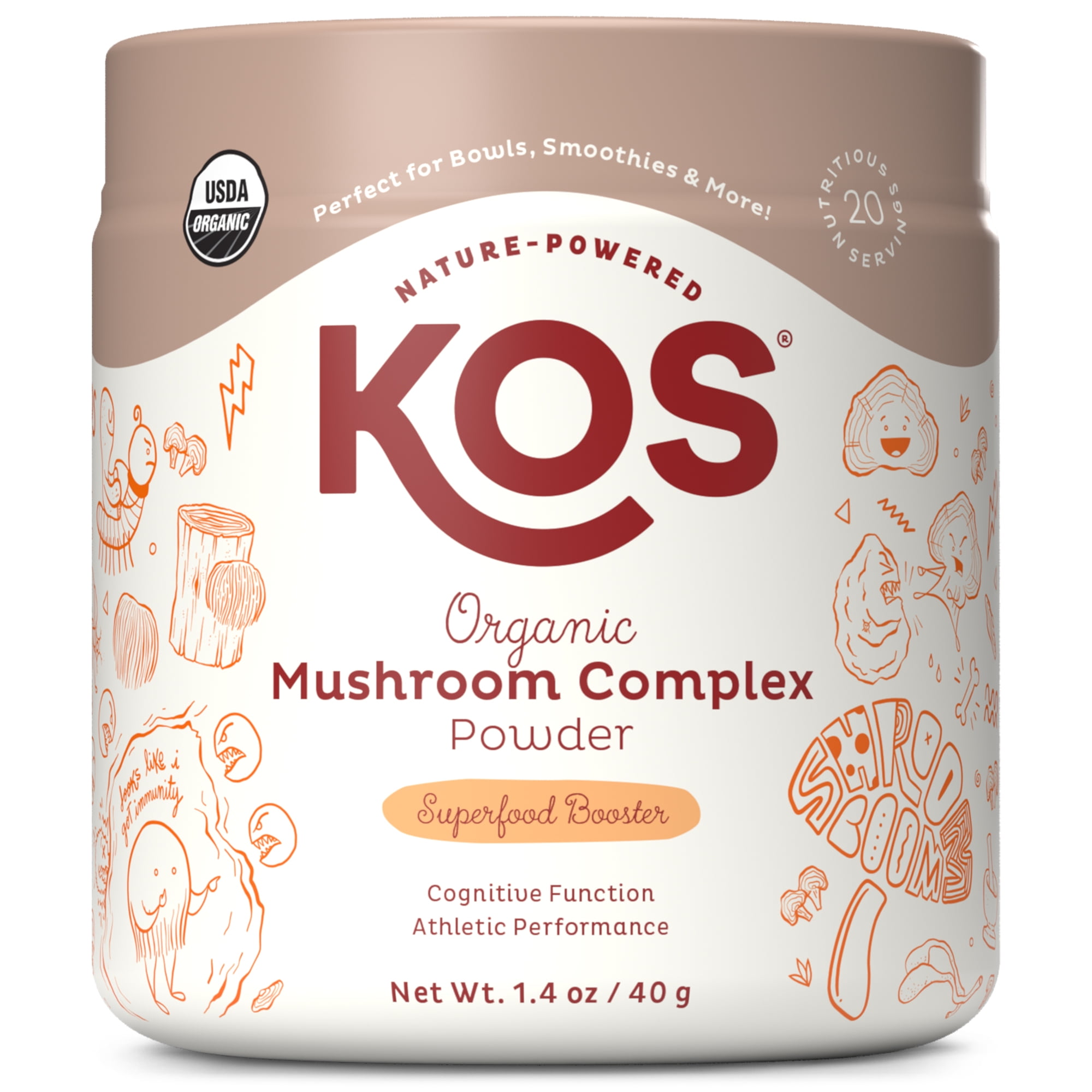 KOS Organic Mushroom Complex Powder Vegan Superfood Booster, Gluten