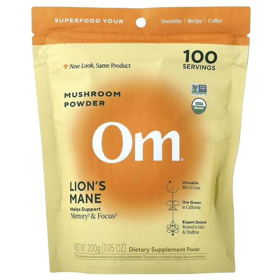 Om Mushrooms Organic Mushroom Powder, Lion's Mane, 7.05 oz ( 200 g)