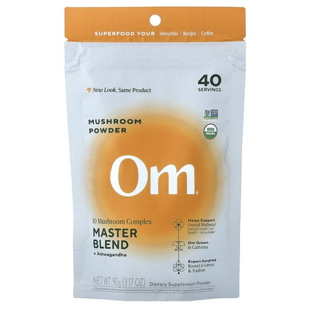 Om Mushrooms Master Blend, Certified Organic Mushroom Powder + Botanicals, 3.17 oz (90 g)