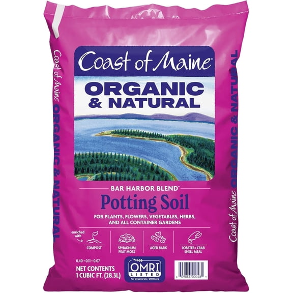 Organic & Natural Bar Harbor Blend Potting Soil - Organic Soil w/Perlite for Enhanced Drainage & Aeration - for Flowers, Herbs & Veggies, Floral Baskets & Container Gardening (1CF)