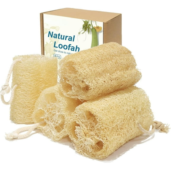 Organic Natural Loofah Sponges 4.7'' Luffa Spa,Pack of 4 Exfoliating & Smooth Skin Bath Shower Loofas Loofa for Women and Men Body Scrubber