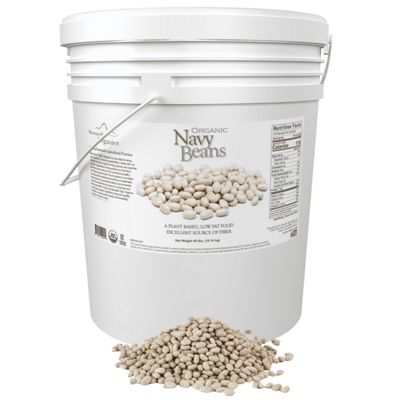 Organic Navy Beans, 40 lb. Emergency Bucket - Mountain High Organics