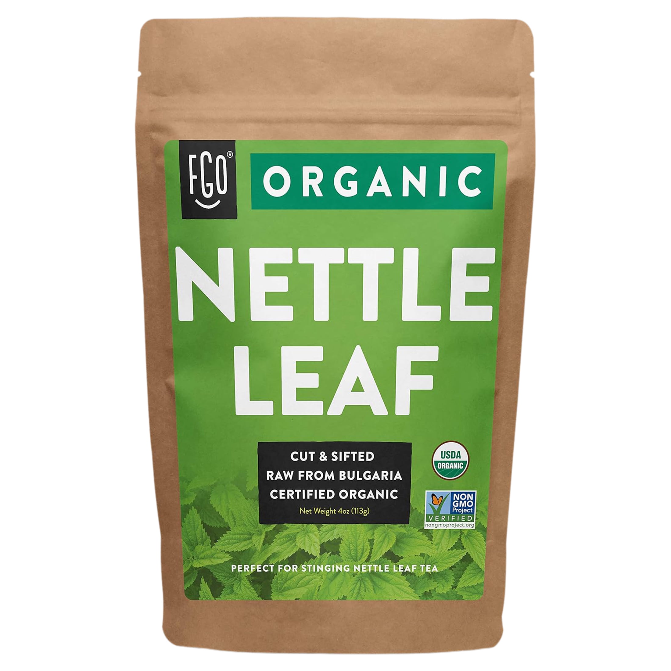 Organic Nettle Leaf | Herbal Tea (50+ Cups) | Cut & Sifted | 4oz Resealable Kraft Bag | 100% Raw From Bulgaria | by FGO