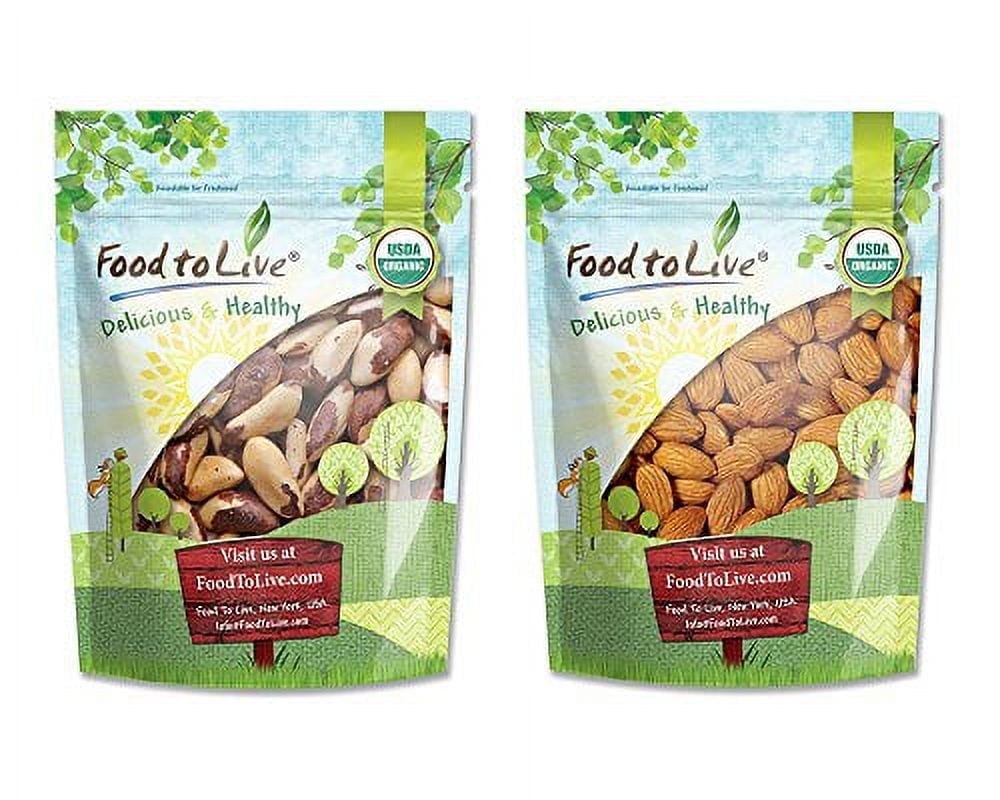 Organic Nuts Bundle with Brazil Nuts (Raw, No Shell, 1 Pound) and Organic Almonds (Raw, No Shell, Unpasteurized, 1 Pound) — by Food to Live (1 Pound+1 Pound)
