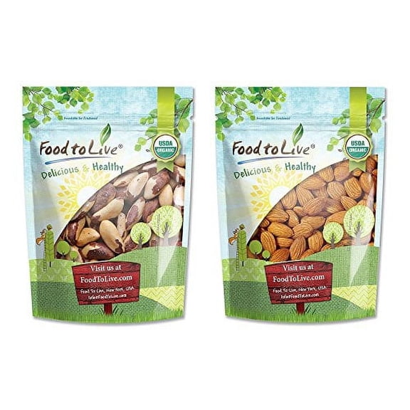 Organic Nuts Bundle with Brazil Nuts (Raw, No Shell, 1 Pound) and Organic Almonds (Raw, No Shell, Unpasteurized, 1 Pound) by Food to Live (1 Pound+1 Pound)