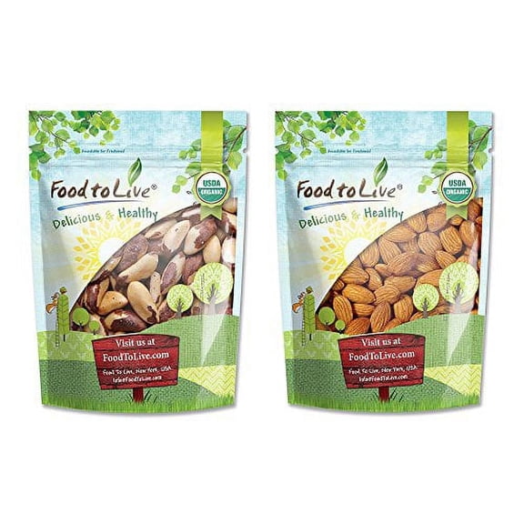 Organic Nuts Bundle with Brazil Nuts (Raw, No Shell, 2 Pounds) and Organic Almonds (Raw, No Shell, Unpasteurized, 2 Pounds) by Food to Live (2 Pounds+2 Pounds)