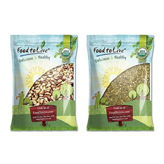 Organic Nuts Bundle with Brazil Nuts (Raw, No Shell, 8 Pounds) and Organic Pepitas/Pumpkin Seeds (Raw, No Shell, 8 Pounds) by Food to Live (8 Pounds+8 Pounds)