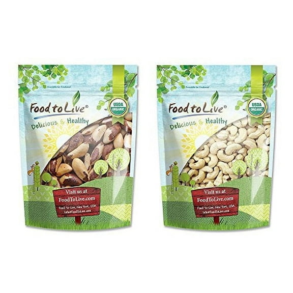 Organic Nuts Bundle with Brazil Nuts (Raw, No Shell, 1 Pound) and Organic Cashews W-240 (Whole, Raw, 1 Pound) by Food to Live (1 Pound+1 Pound)