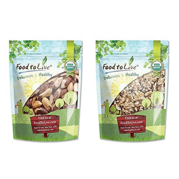 Organic Nuts Bundle with Brazil Nuts (Raw, No Shell, 1 Pound) and Organic Walnuts (Raw, No Shell, 1 Pound) by Food to Live (1 Pound+1 Pound)