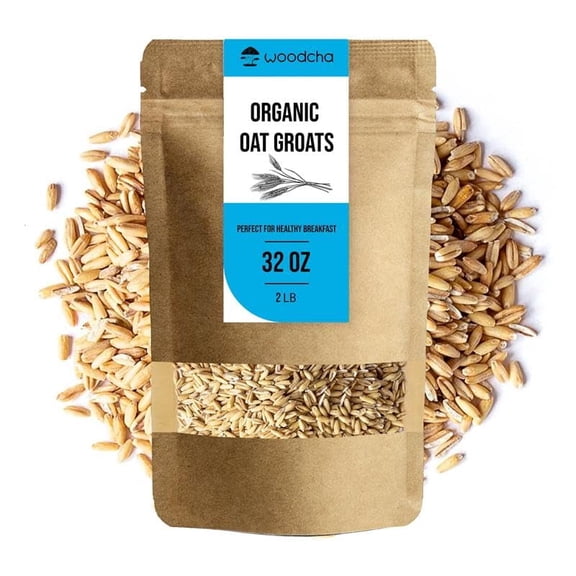 Organic Oat Groats 100% Whole Grain, Gluten-Free, Non-GMO, Vegan Superfood, Perfect for Healthy Breakfast or Cooking 2 lb Bag