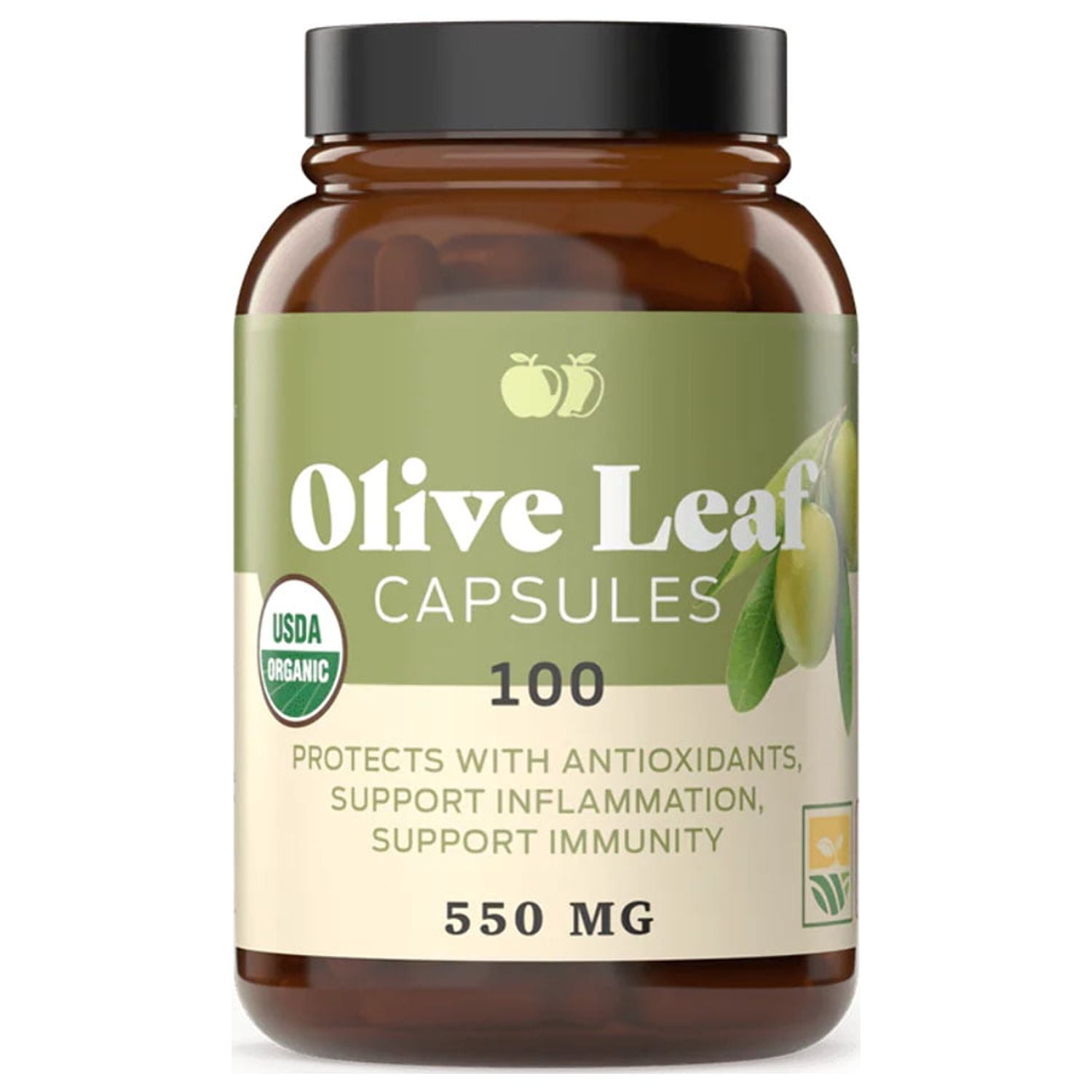 Organic Olive Leaf Capsules 550mg, 100 Count, 1100mg per Serving