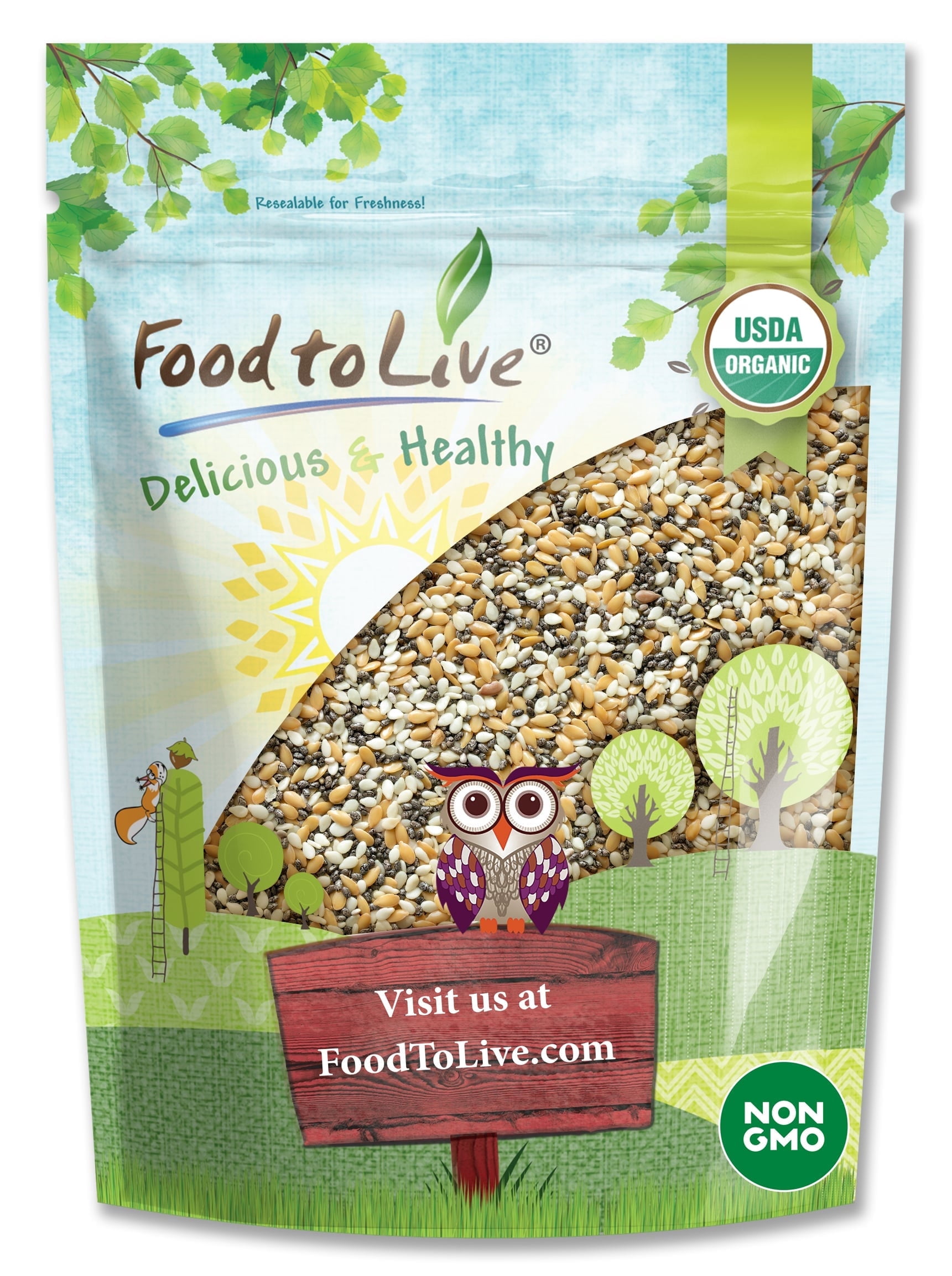 Organic Omega-3 Seeds Mix with Flax, Chia and Sesame, 2.5 Pounds - Non-GMO, Raw, Vegan - by Food to Live