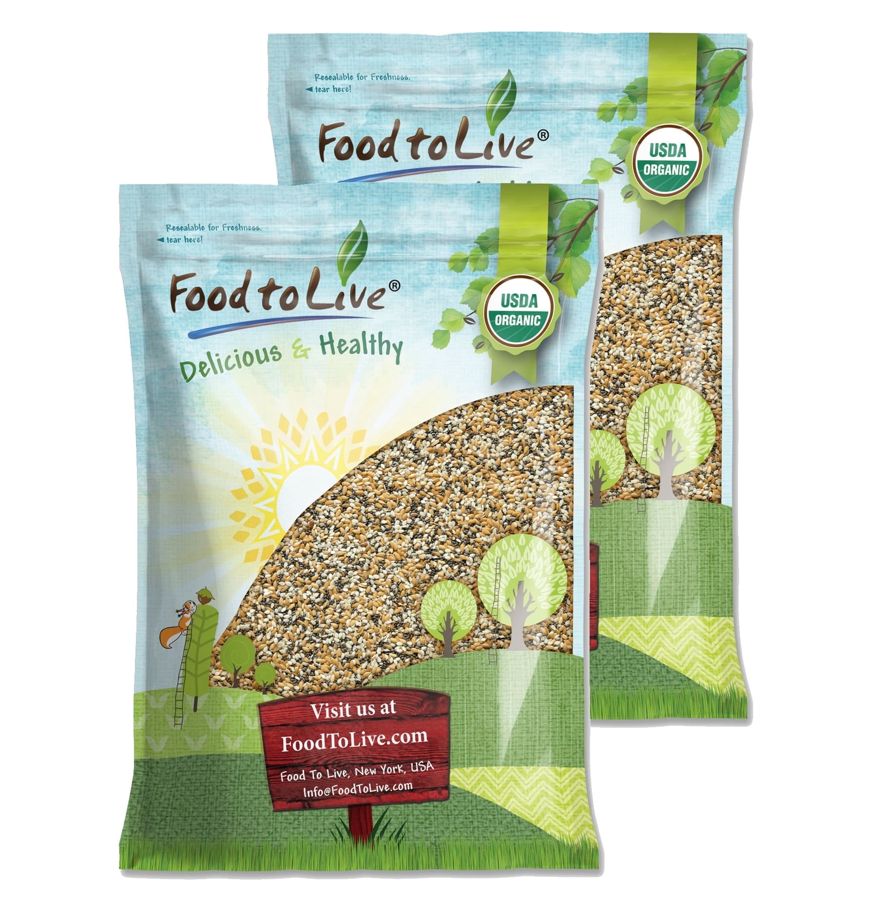 Organic Omega-3 Seeds Mix with Flax, Chia and Sesame, 20 Pounds - Non-GMO, Raw, Vegan - by Food to Live