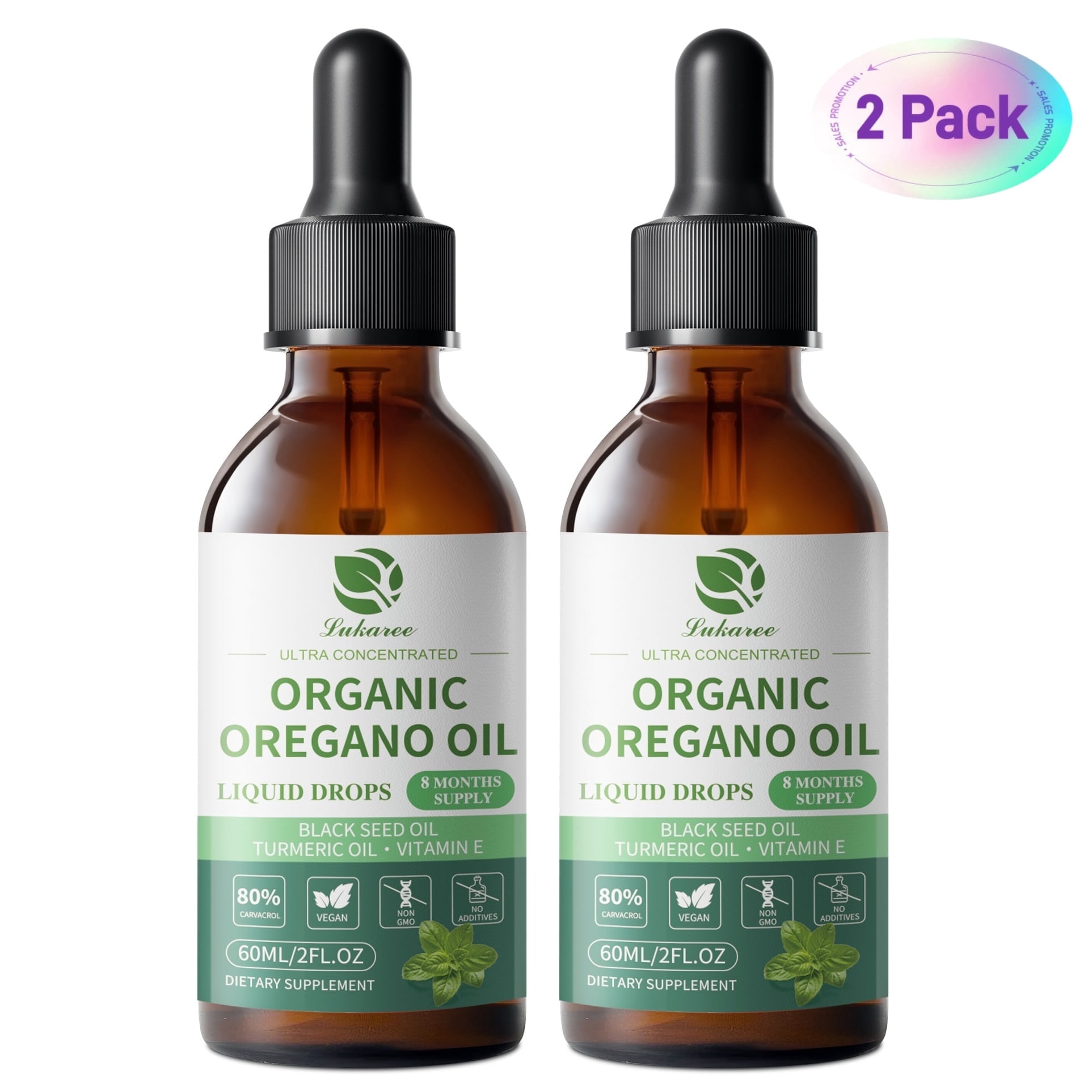 Organic Oregano Oil Drops 80% Carvacrol - Oil of Oregano with Black Seed Oil, Turmeric & Vitamin E - Immune, Respiratory, Digestive Support - Vegan, Sugar-Free, Non-GMO, 4 Fl Oz