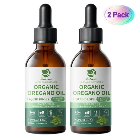 Organic Oregano Oil Drops 80% Carvacrol - Oil of Oregano with Black Seed Oil, Turmeric & Vitamin E - Immune, Respiratory, Digestive Support - Vegan, Sugar-Free, Non-GMO, 4 Fl Oz