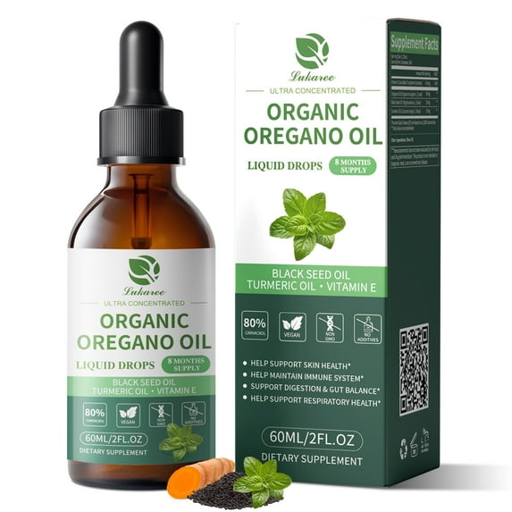 Organic Oregano Oil Drops 80% Carvacrol - Oil of Oregano with Black Seed Oil, Turmeric & Vitamin E - Immune, Respiratory, Digestive Support - Vegan, Sugar-Free, Non-GMO-8 Month Supply, 2 Fl Oz