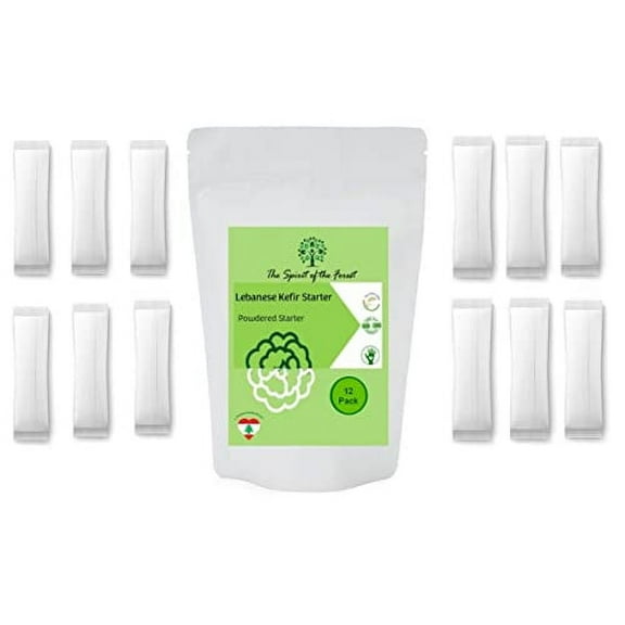 The Spirit of the Forest Milk Kefir Powder - 12 Pack for 12 Liter, Live Active Probiotic, Non GMO, Gluten Free
