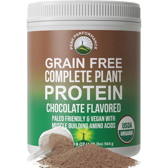 Organic Paleo Grain Free Plant Based Raw Vegan Protein Powder. Amazing Amino Acid Profile and Less Than 1g of Sugar. with Hemp and Pea Protein Chocolate Flavored