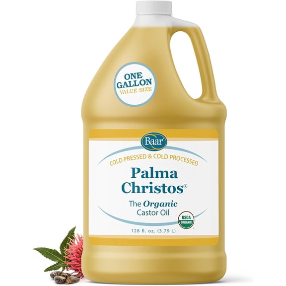 Organic Palma Christos Castor Oil - Gallon Castor Oil for Hair, Eyelashes, Eyebrows, Skin, Eliminations, and Many More! - Exclusive Palma Christos Brand by Baar