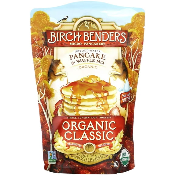 Organic Pancake and Waffle Mix, Classic Recipe by Birch Benders, Whole Grain, Non-GMO, Just Add Water, 16oz (Packaging may vary)