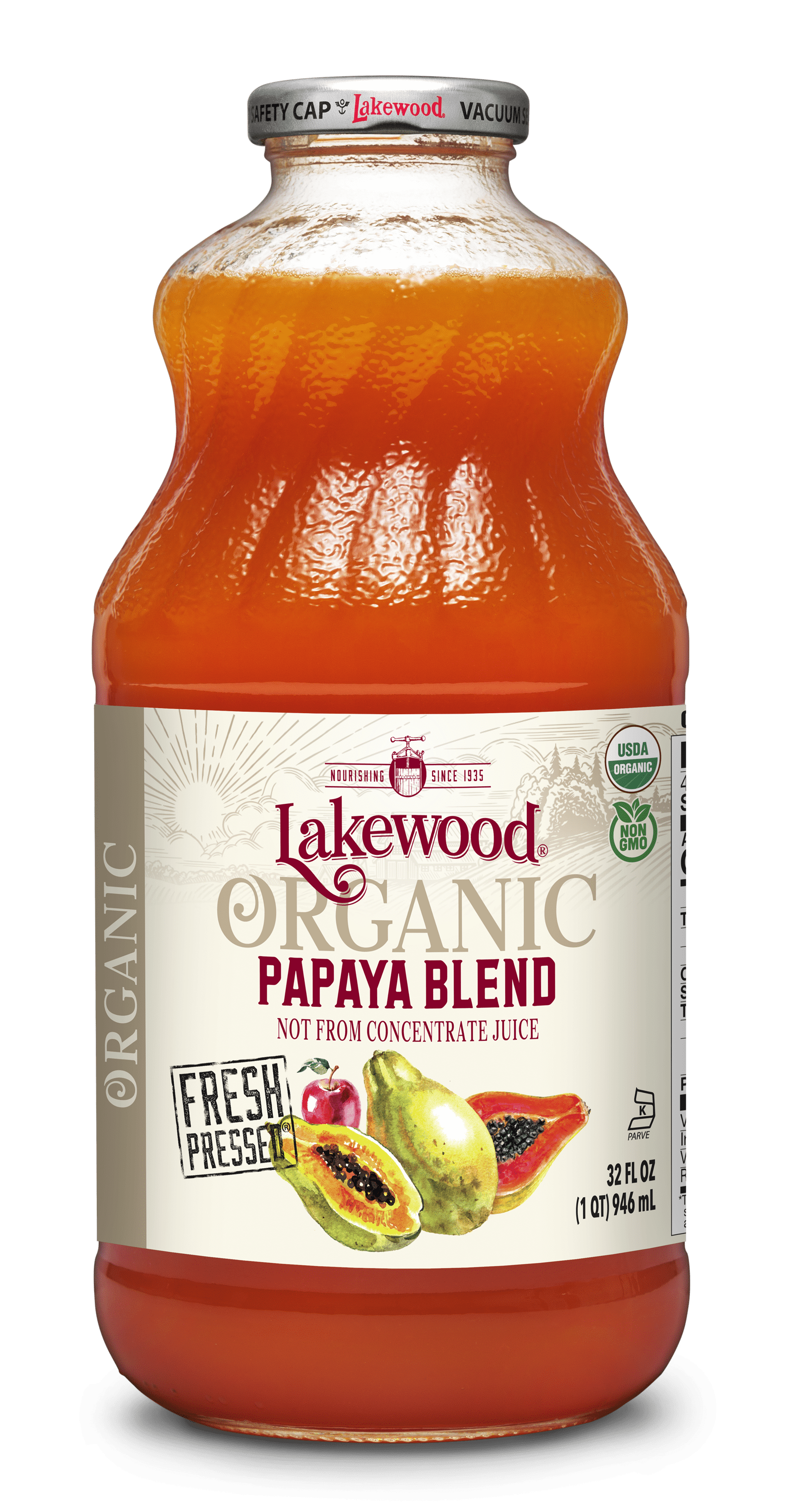 Lakewood Organic 100% Papaya Juice Blend, Not from Concentrate Juice, 32 fl oz