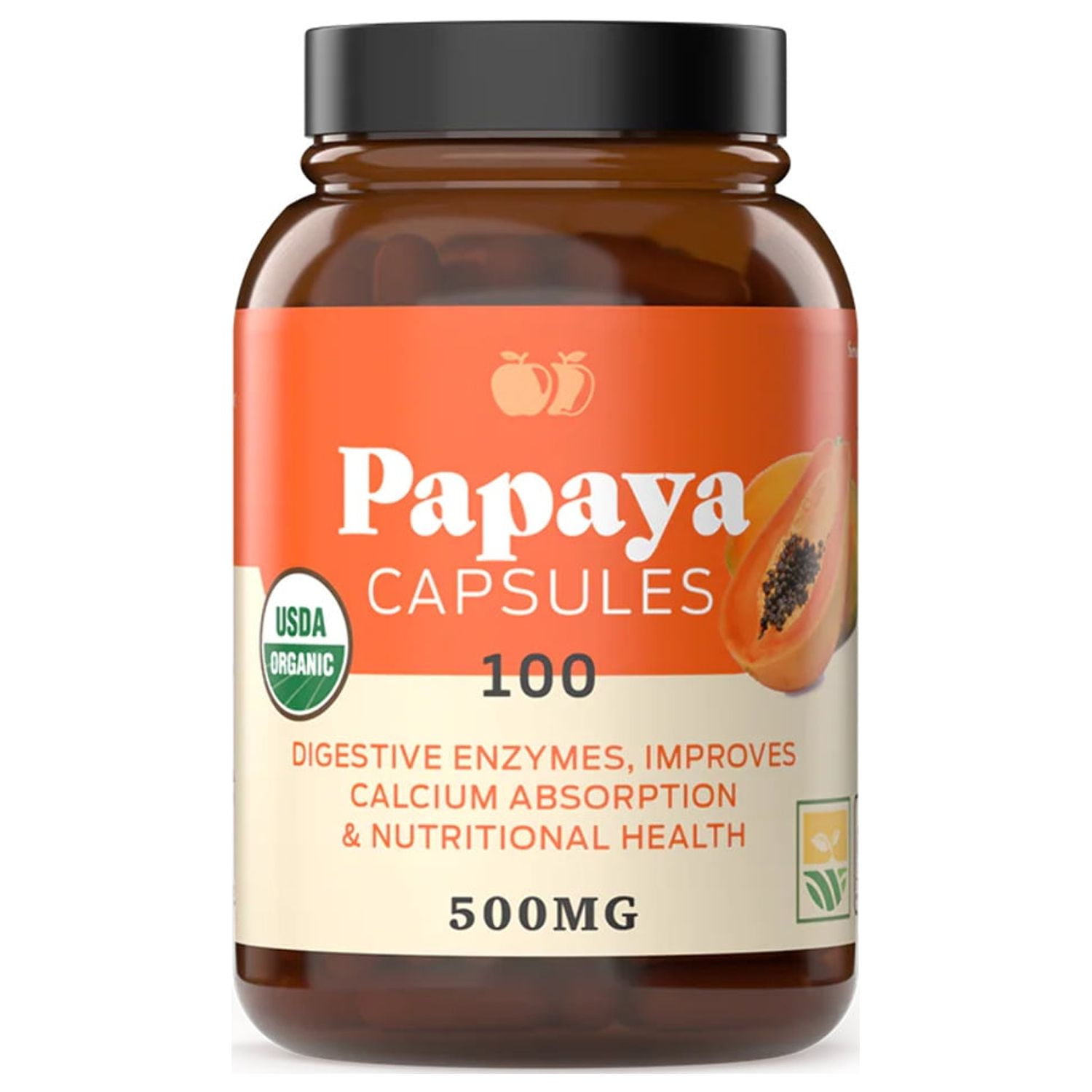Organic Papaya & Papain Enzyme Digestion Support Capsules 600mg, 100
