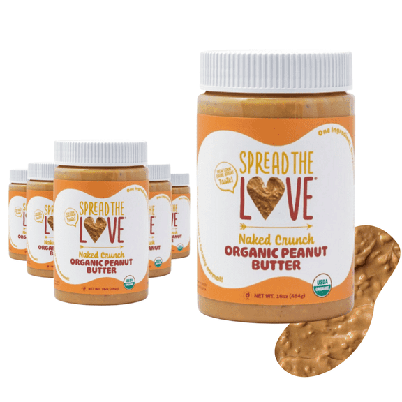 Organic Peanut Butter, Crunchy, Vegan, Palm-Oil Free, No Salt, 7g Protein, 16 oz (Pack of 6)