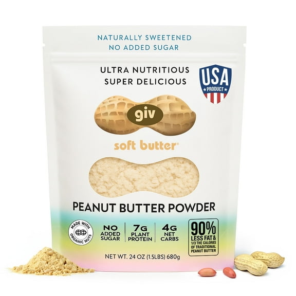 giv soft butter Organic Powdered Peanut Butter, Keto-Friendly, Vegan, Gluten Free, 24 oz