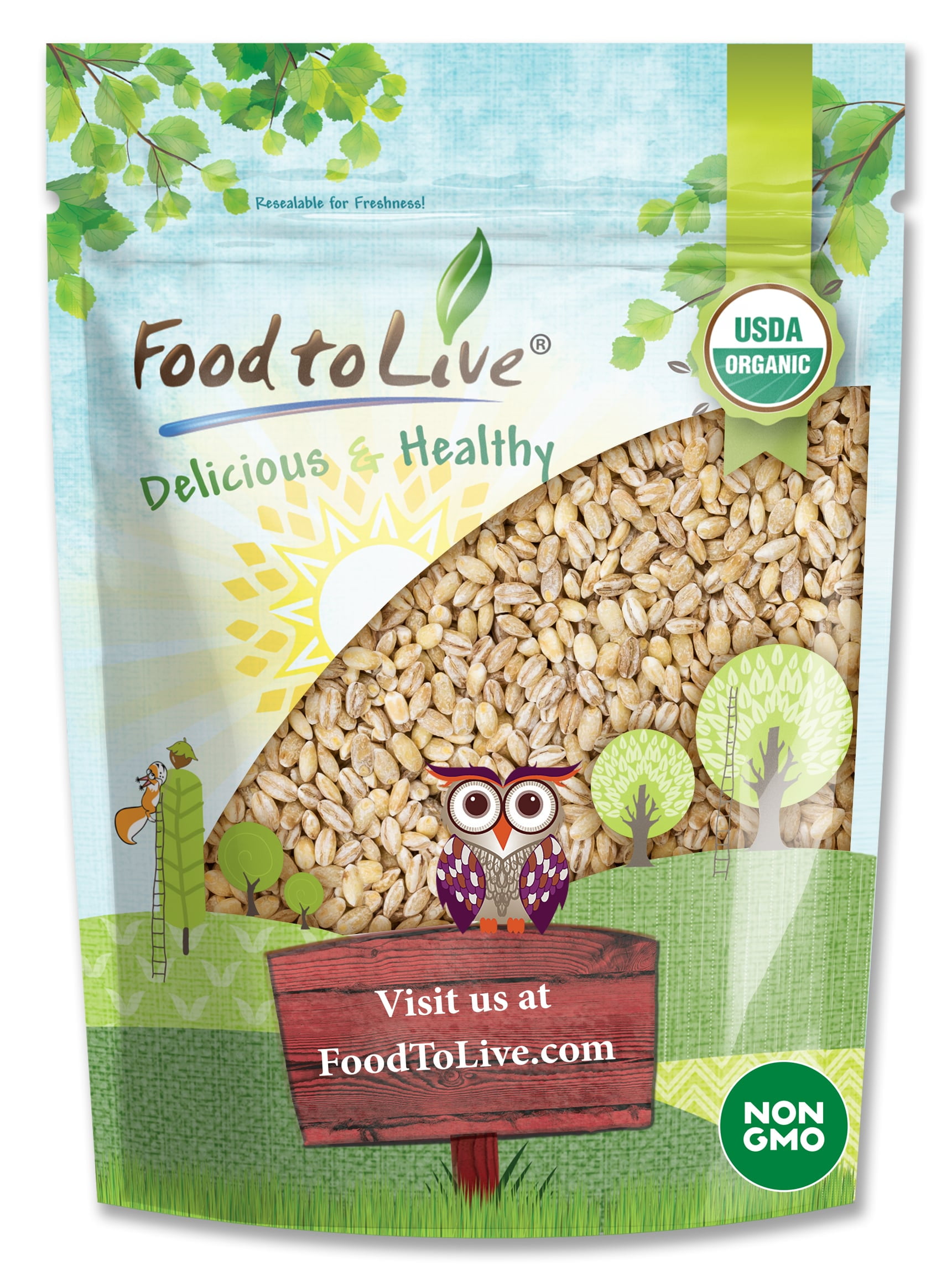 Organic Pearl Barley, 1.5 Pounds  Non-GMO, Kosher, Raw, Vegan  by Food to Live