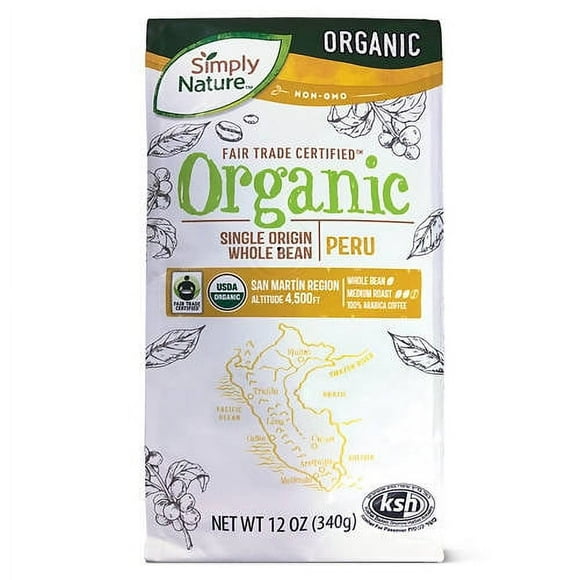 Organic Peru Whole Bean Medium Roast Coffee, 12 oz- Pack of 3