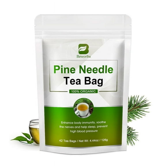 Organic Pine Needle Tea Bags - 100% Pure Natural Dried Pine Needles Herbal Tea, Effectively Antioxidant & Immune Support - Caffeine Free - 42 Tea Bags