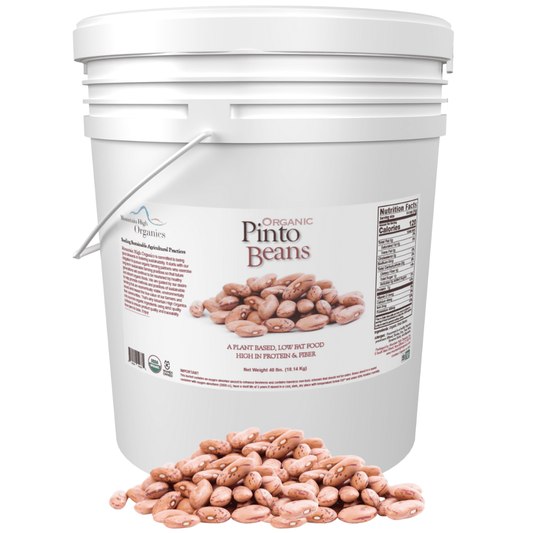 Pinto Bean, 40LB Emergency Bucket, USA Grown, USDA Certified Organic & GMO Free, Sustainable Farming Practices-Mountain High Organics