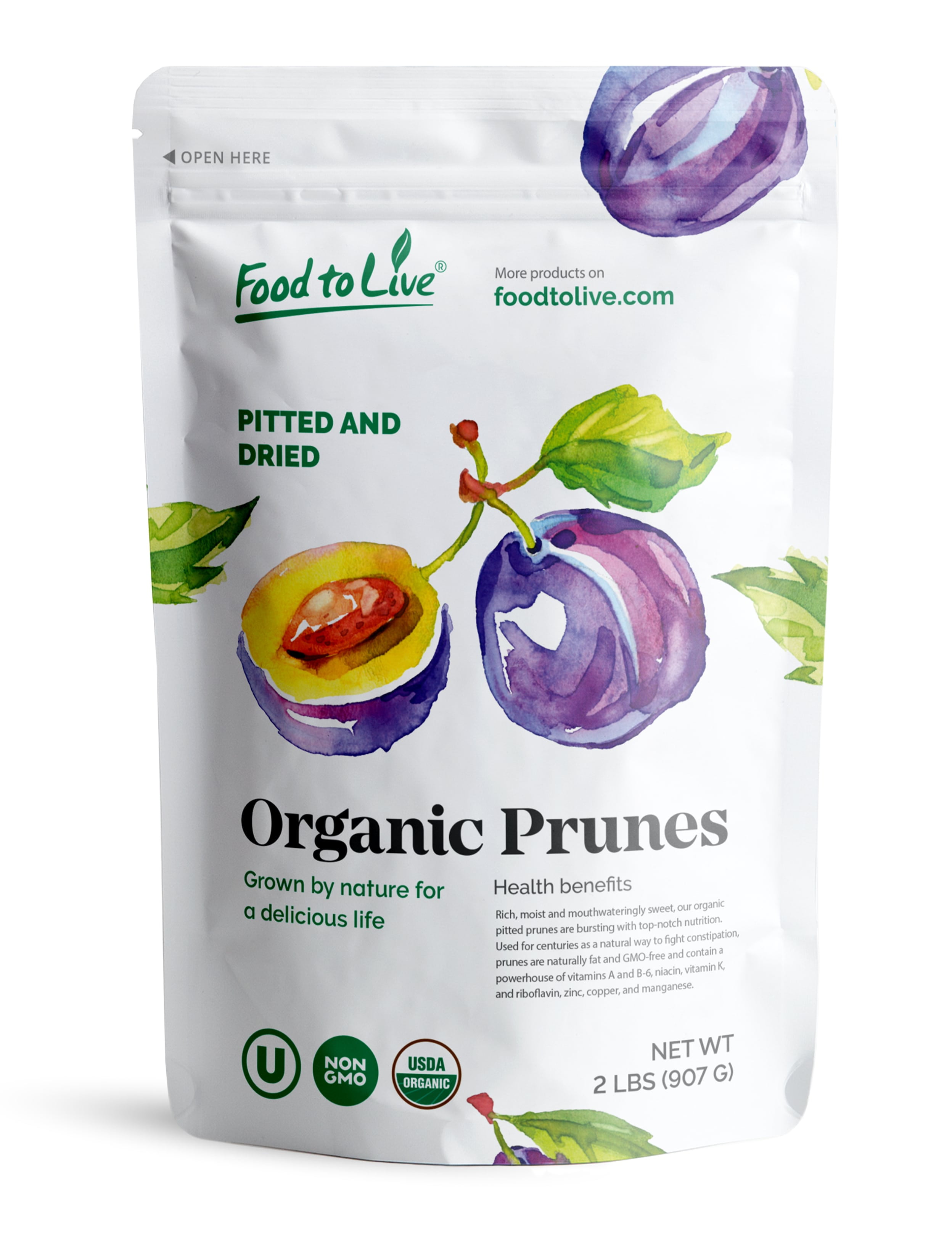 Organic Pitted Prunes, 2 Pounds — NonGMO, Kosher, Raw, Vegan — by Food