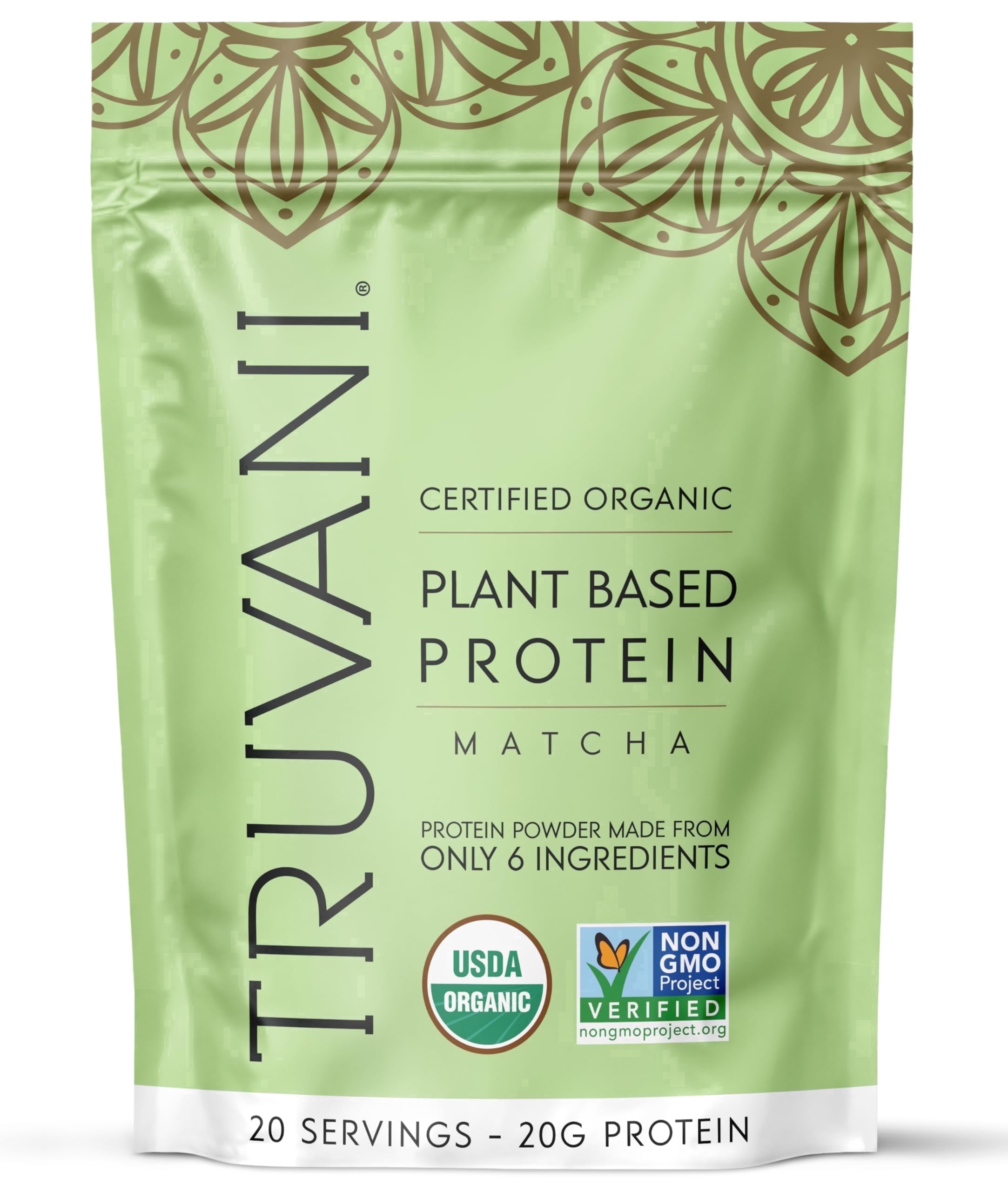 Truvani Vegan Plant Based Pea Protein Powder | Organic | Matcha | 20 Servings | Gluten & Dairy Free