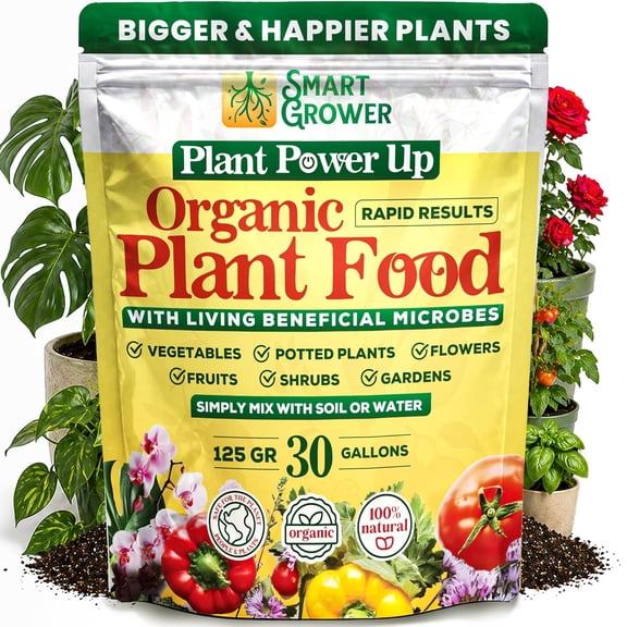 Organic Plant Food with Beneficial Microbes, Fast Acting Vegan Fertilizer for Vegetable Garden, Outdoor & Indoor Plant Fertilizer, Miracle Growth for Plants Concentrated Value 125GR Makes 30 gallons