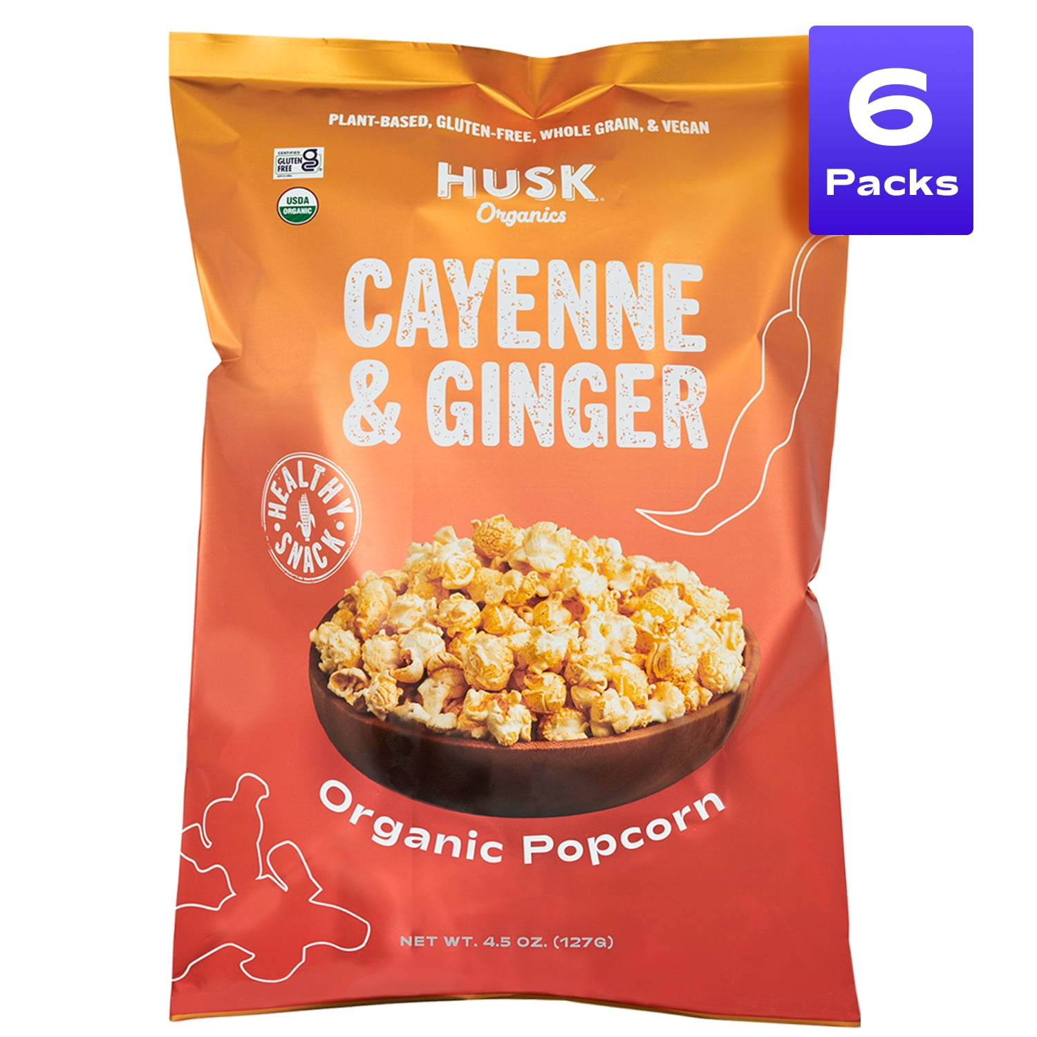 Organic Popcorn 4.5 OZ Cayenne & Ginger 6 Pack GlutenFree