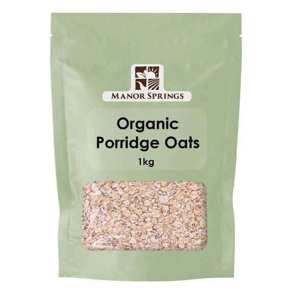 Organic Porridge Oats (Rolled Oat Flakes) 1kg by Manor Springs Organic