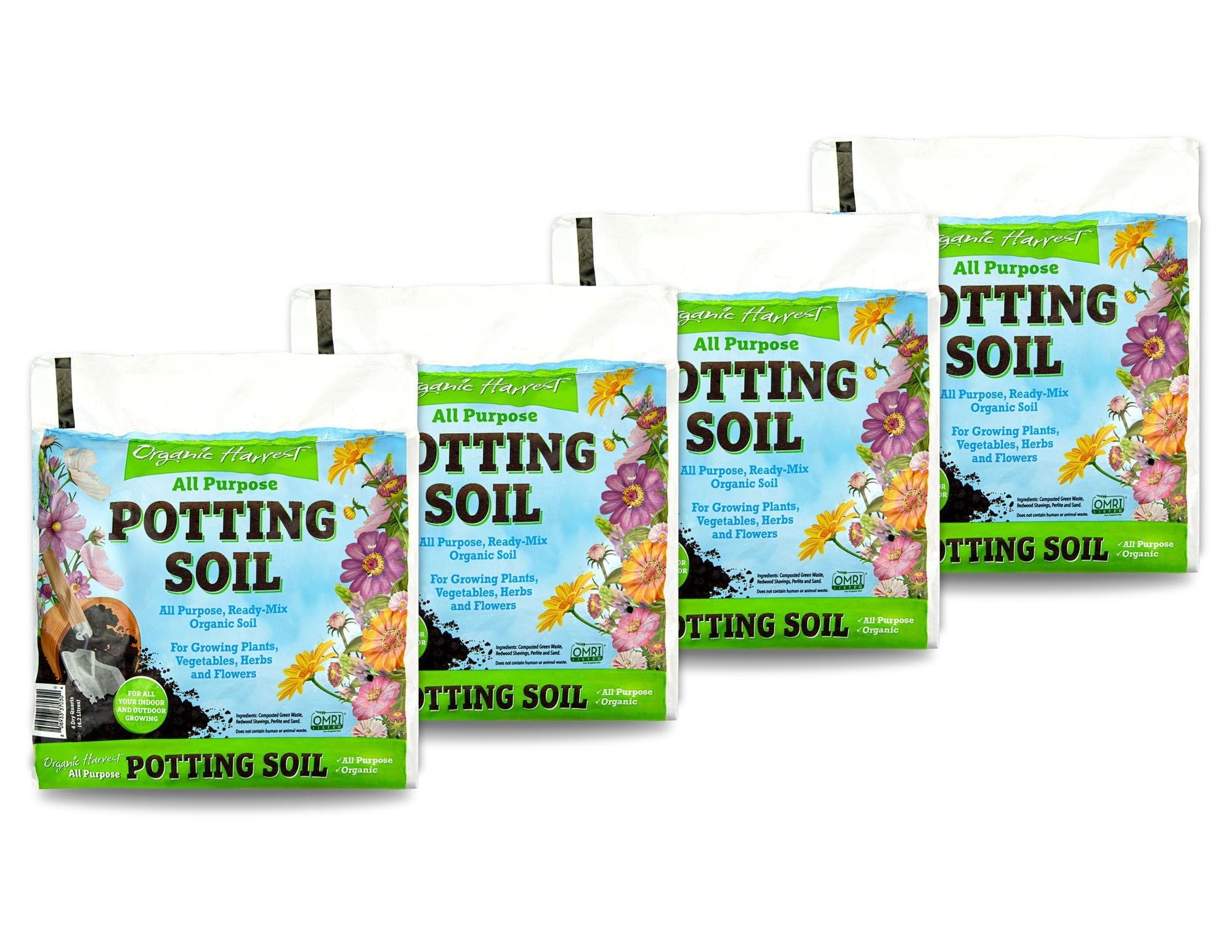 Organic Potting Soil Mix - All Purpose Ready-to-Use Garden Soil for Indoor-Outdoor Plants, Vegetables, Herbs & Flowers - Enriched with Nutrients, Eco-Friendly 16 qt. 4 Pack