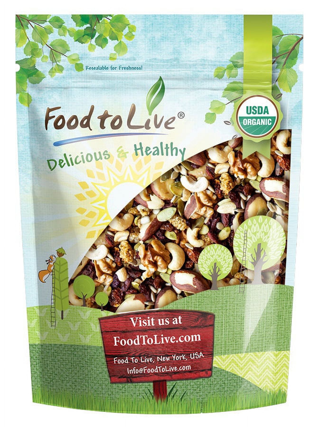 Organic Power Snack Mix, 2 Pounds — Raw and Non-GMO Trail Mix Contains Goji Berries, Golden Berries, Mulberries, Raisins, Brazil Nuts, Cashews, Walnuts, Pumpkin & Sunflower Seeds. Vegan, Kosher, Bulk