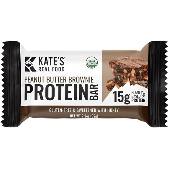 Kate’s Real Food Organic Protein Bars – (Peanut Butter Brownie, 2.2 oz, Pack of 12)