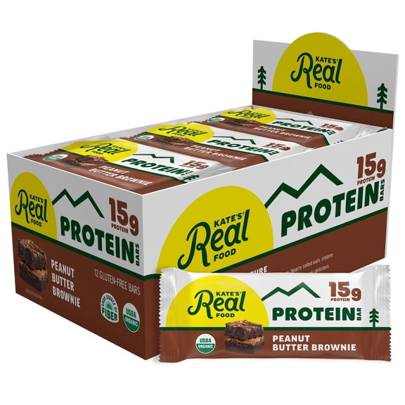 Kate’s Real Food Organic Granola Peanut Butter Brownie All Natural Energy Bars - Non GMO, Soy Free, Whole Grain, and Made with Gluten Free Oats - 12 count