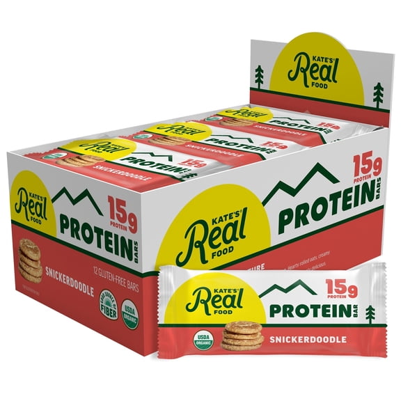 Kates Real Food Organic Granola Snickerdoodle All Natural Energy Bars - Non GMO, Soy Free, Whole Grain, and Made with Gluten Free Oats - 12 count
