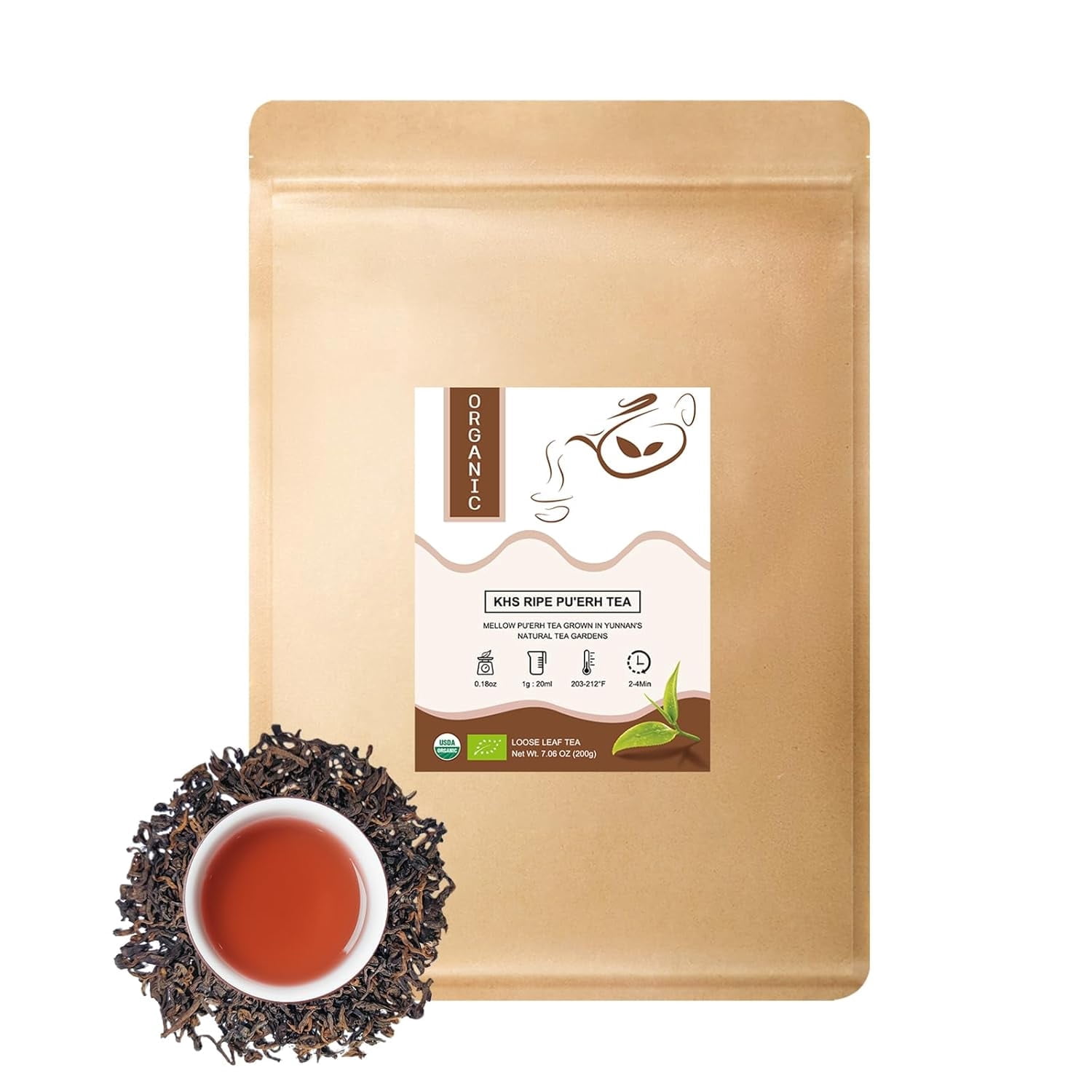 YUANSHENG Organic Pu-erh Tea Loose Leaf – Yunnan Aged Fermented, Rich Antioxidants, 4.23 Oz, USDA Organic