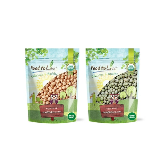 Organic Pulses Bundle, 2 Pack Organic Chickpeas (5 LB), Organic Whole Green Peas (5 LB), Dried Non-GMO Garbanzo Beans and Peas, Raw, Vegan, Kosher, Sproutable, Bulk. Rich in Fiber and Protein