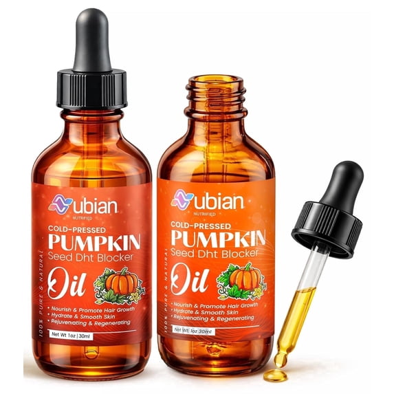 Nubian Nutrified Organic Cold Pressed Pumpkin Seed Oil Hair and Scalp Oil, 30 ml Bottles, 2 Pack