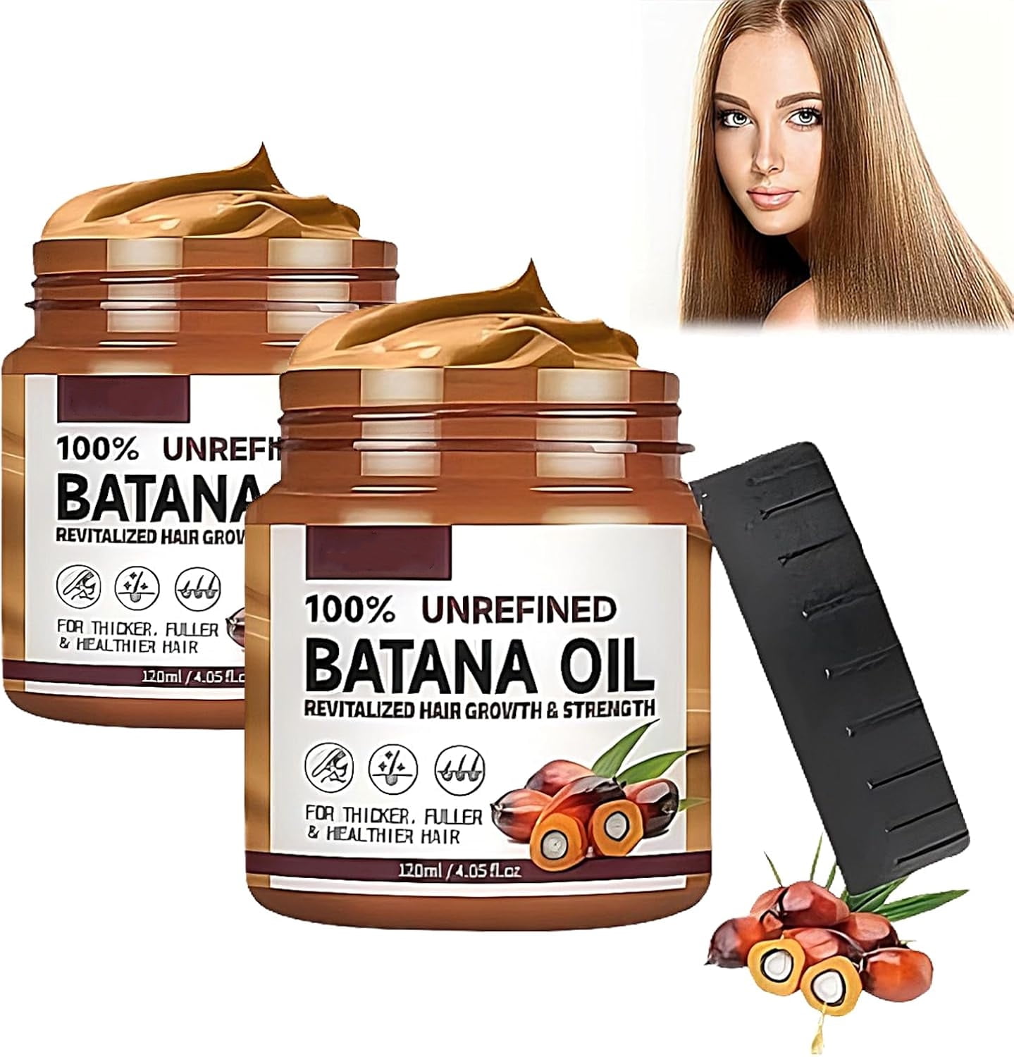 Organic Pure Batana Hair Care Oil  Unrefined Scalp & Hair Treatment Oil from Honduras, Thickens & Nourishes for Healthier, Fuller Hair  Ideal for All Hair Types, 4.05 Fl Oz (Double Pack)