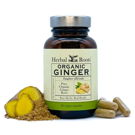 Herbal Roots Organic Pure Ginger Root Capsules, 1,200 mg, Digestive Aid and Immune Support